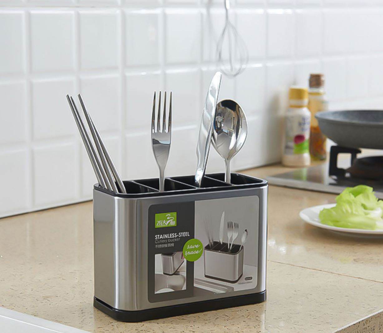Stainless Steel Cutlery Storage Holder (4 Compartment) - DMC Wholesale
