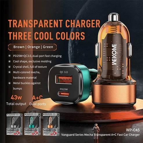 Transparent USB and C-Type Car Fast Charger - DMC Wholesale