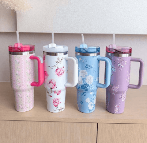 Floral Fun Vacuum Insulated Tumbler with Lid (1200ml) - Alt View