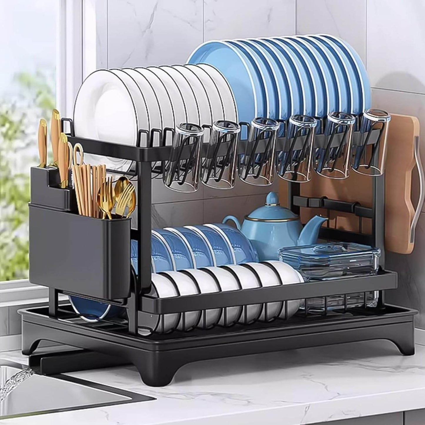 Auto Drain Dish Drying Rack (2 Tier) - DMC Wholesale