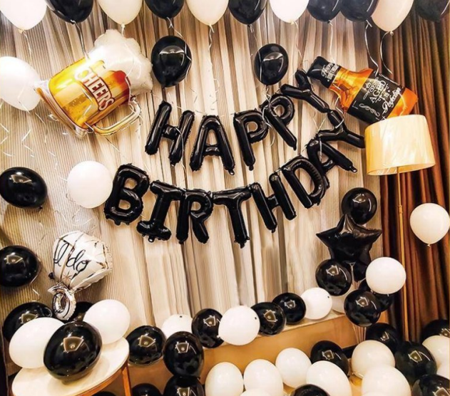 Black and White Happy Birthday Balloon Set