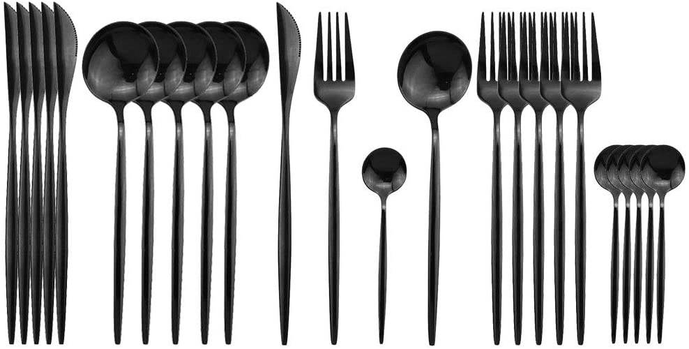 Polished Cutlery Set (24 pcs)(Black) - DMC Wholesale