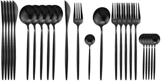 Polished Cutlery Set (24 pcs)(Black) - DMC Wholesale