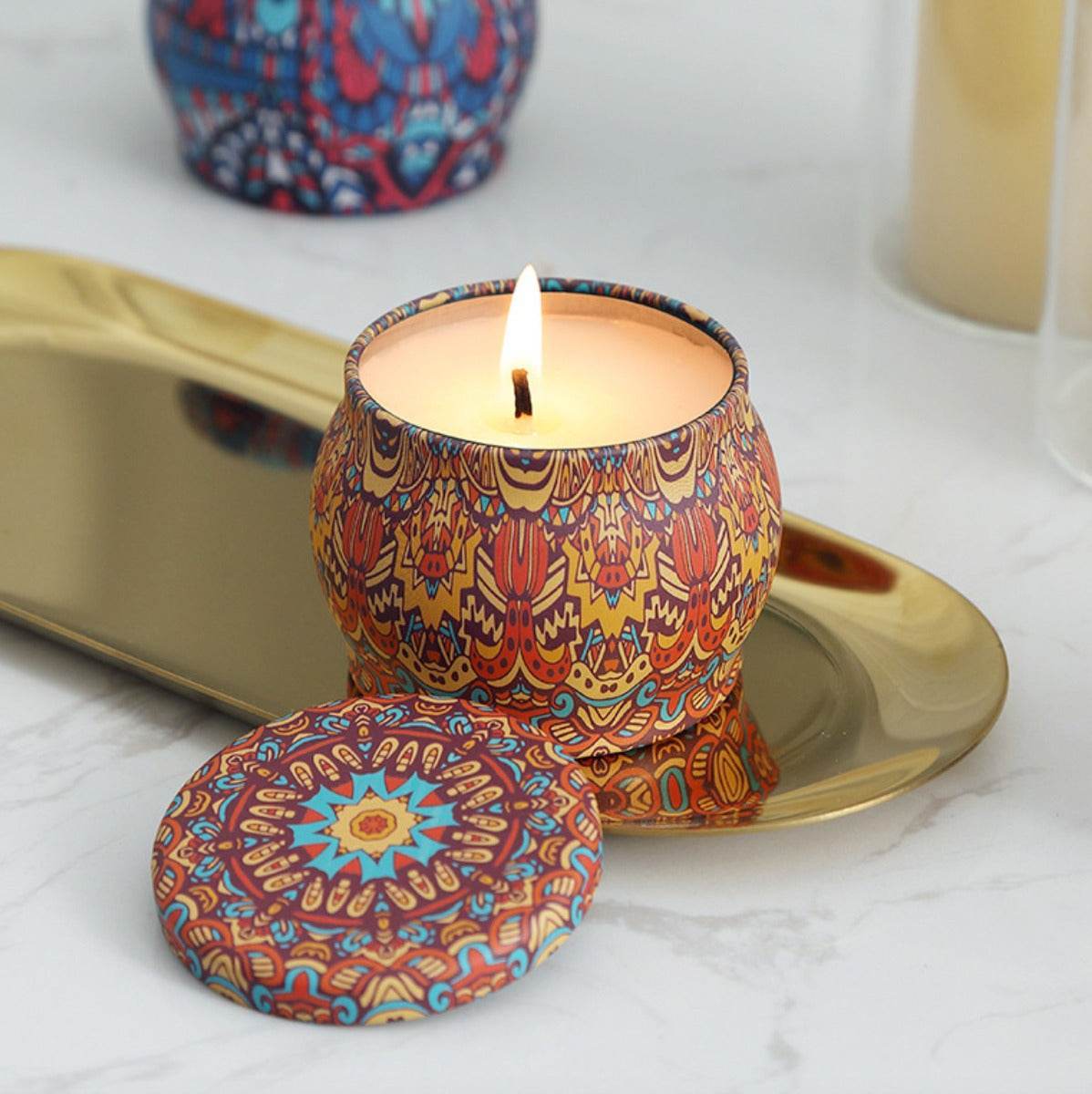 Lemon Aroma Candle In Colourful Patterned Tin (65ml) - DMC Wholesale