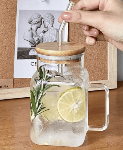 Travel Mason Jar Glass Tumbler With Straw And Lid (550ml)(Each) - DMC Wholesale