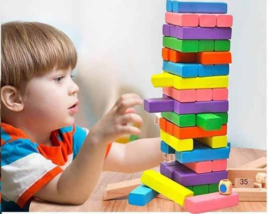 Wooden Stacking Tumbling Tower Blocks (Colourful) - DMC Wholesale