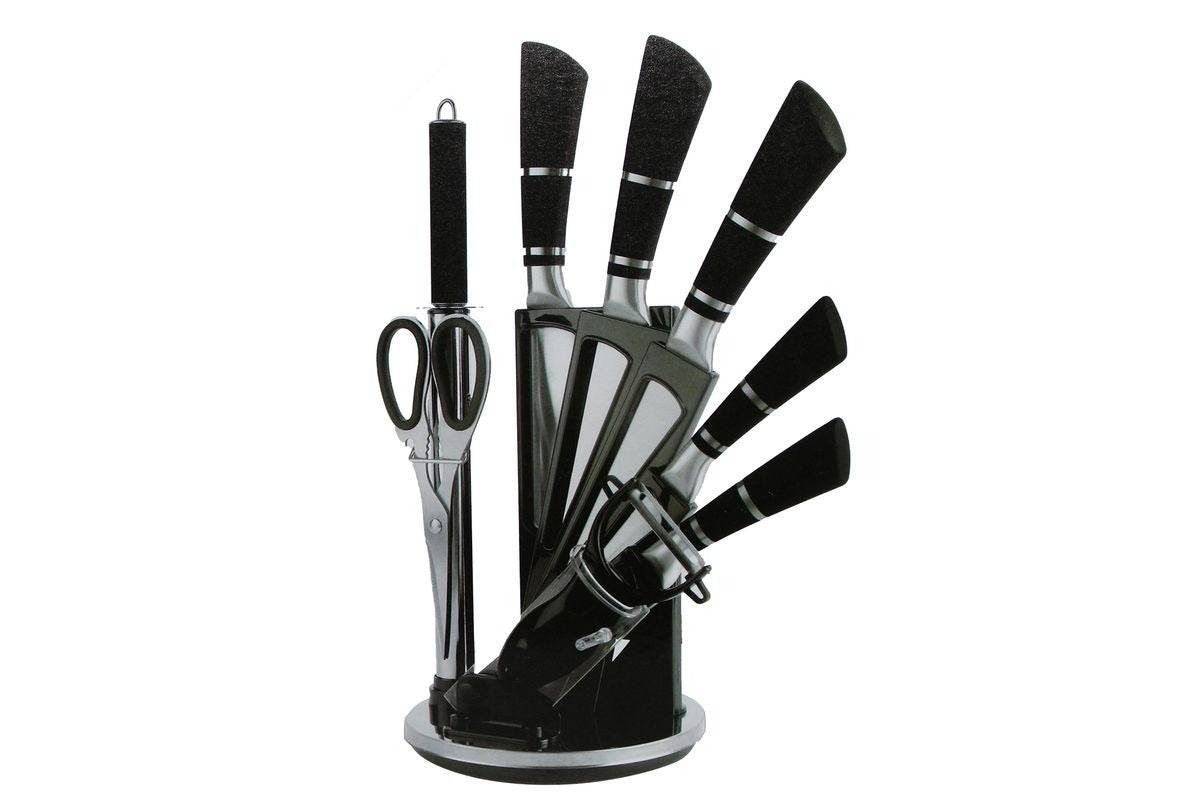 Delicate Touch Knife Set With Rotating Stand (9 pcs) - DMC Wholesale