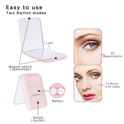 Portable Handheld Foldable Led Light Makeup Mirror - DMC Wholesale