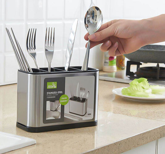 Stainless Steel Cutlery Storage Holder (4 Compartment) - DMC Wholesale