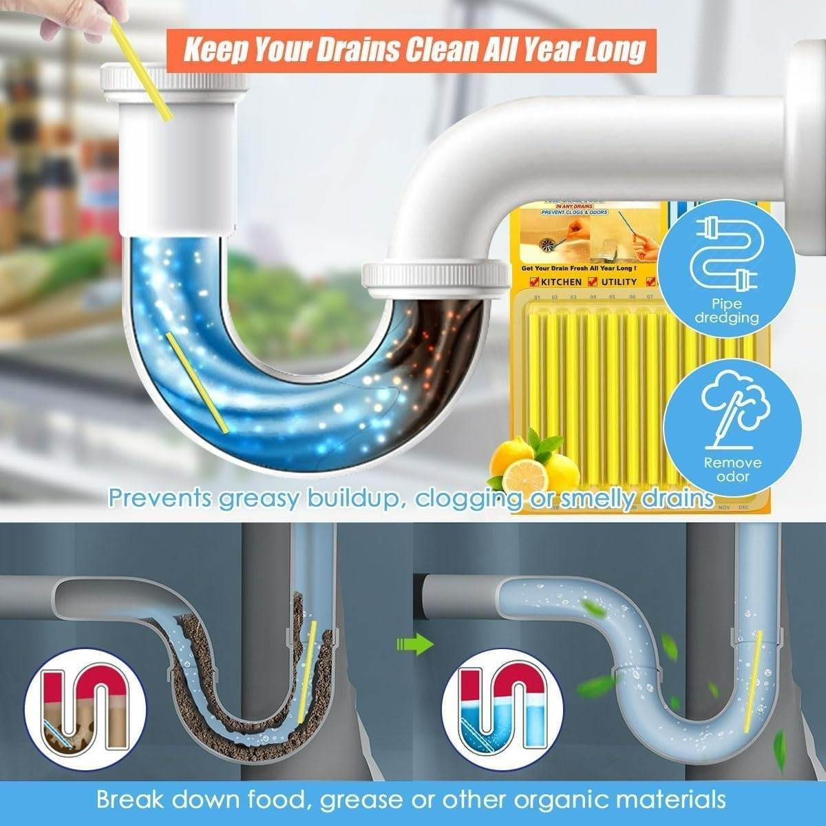 Drain Cleaner Stick Set (12 pcs) - DMC Wholesale