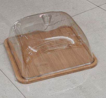 Wooden Cake Stand With Dome Lid (30cm)(Square) - Alt View