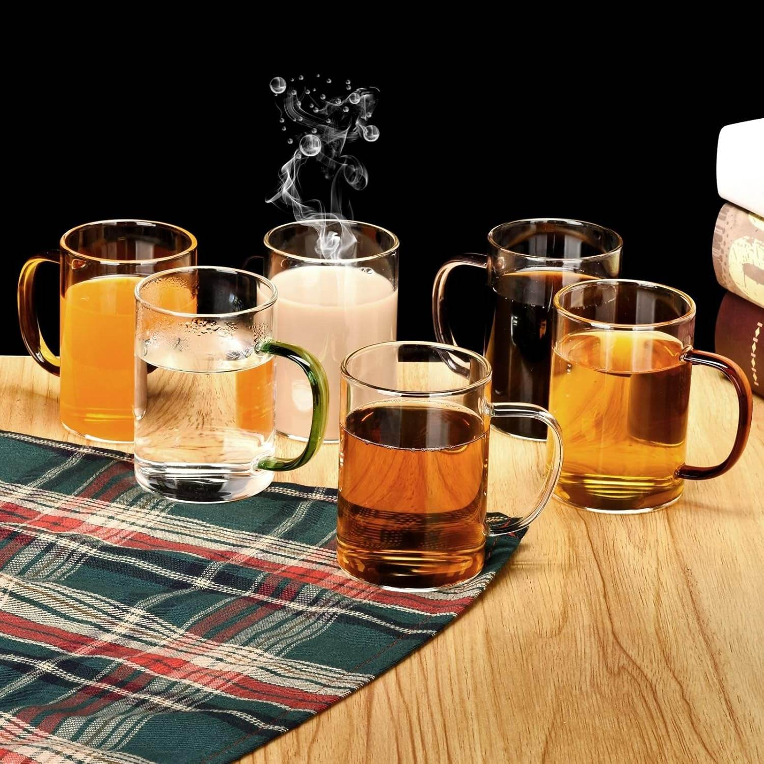 Clear Cup Set With Coloured Handles (400ml)(6 pcs) - DMC Wholesale