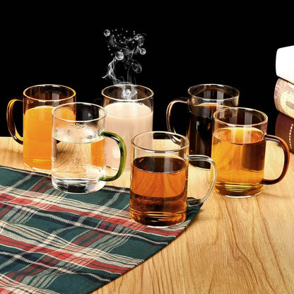 Clear Cup Set With Coloured Handles (400ml)(6 pcs) - DMC Wholesale