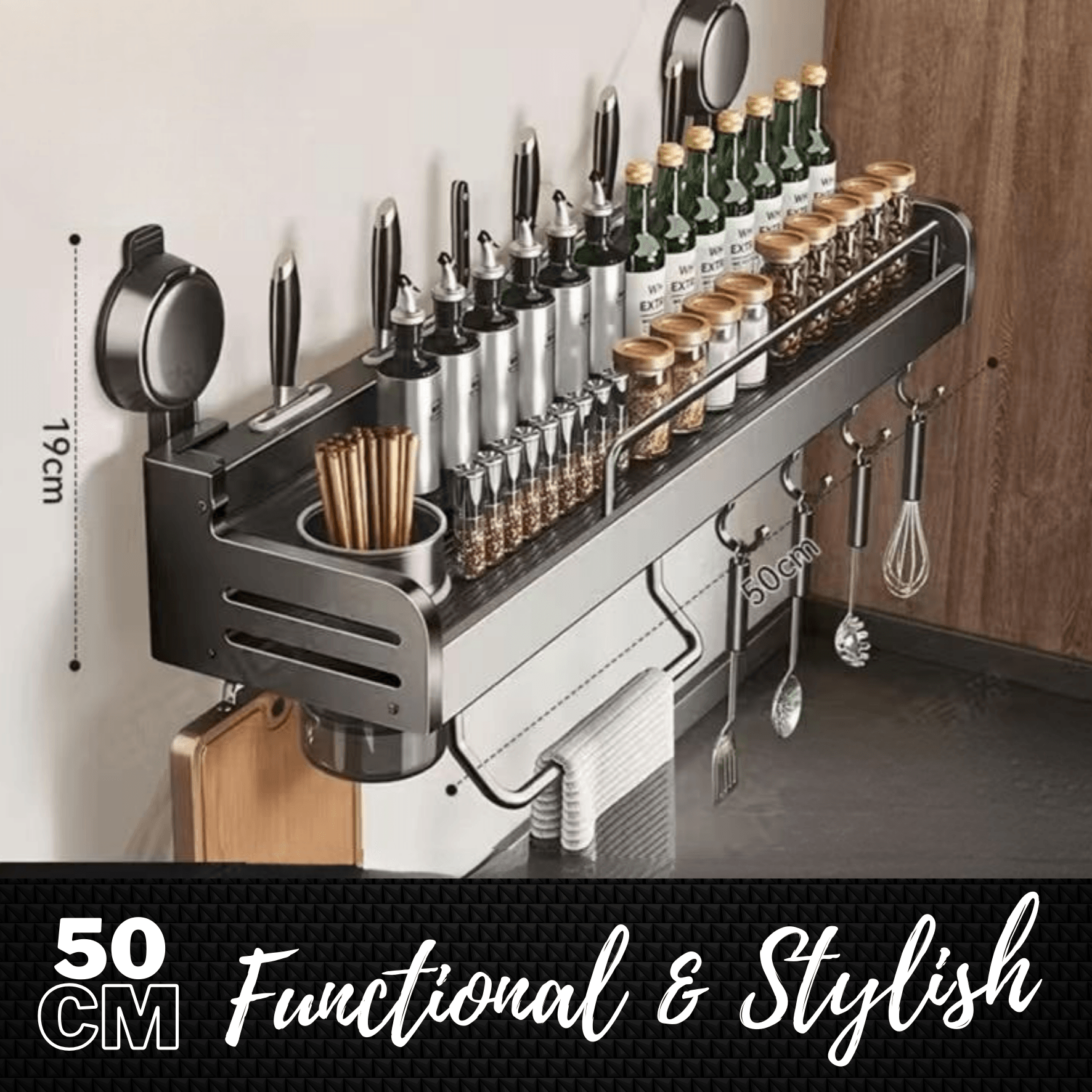 Wall Mounted Kitchen Storage Rack (50cm)(Single Cup) - DMC Wholesale