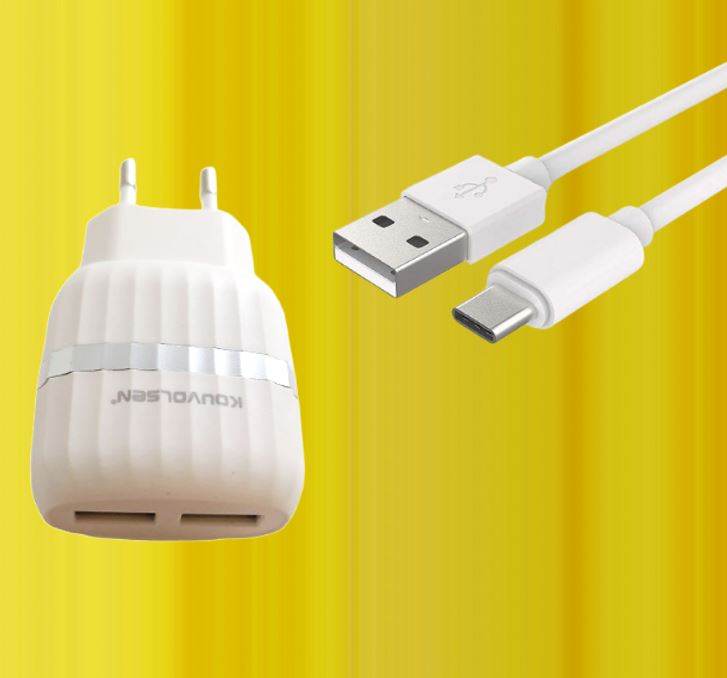 USB Travel Charger (2 Port)(1m)(C-Type) - DMC Wholesale