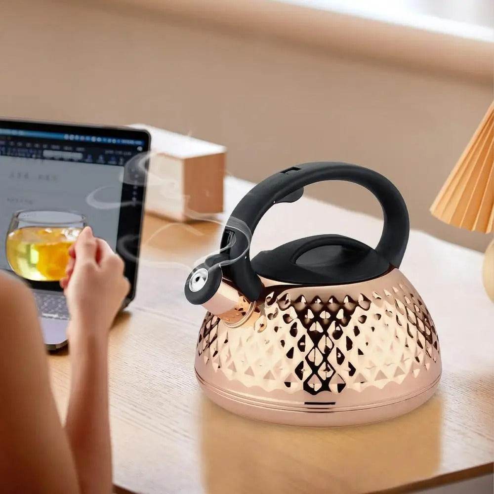 Stainless Steel Stove Top Whistling Kettle (Golden) - DMC Wholesale