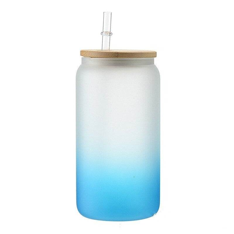 Frosted Drinking Glass With Bamboo Lid (380ml)(Each) - DMC Wholesale