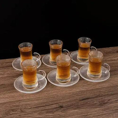 Striped Turkish Tea Cup and Saucer Set (110ml)(6 Cups) - DMC Wholesale