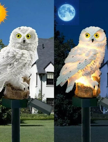 Owl Shape Light LED Solar Garden Light (White) - Alt View