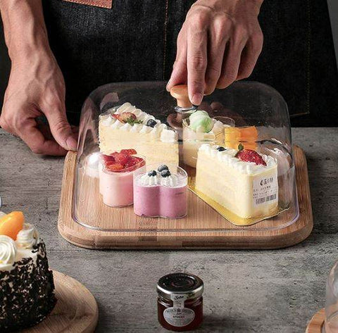 Wooden Cake Stand With Dome Lid (30cm)(Square)