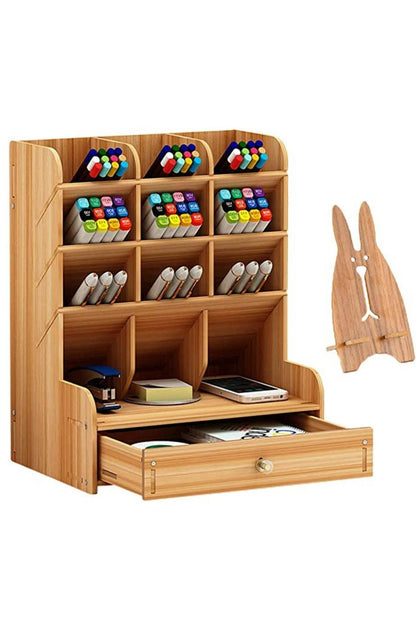Wooden Stationery Desktop Organiser (12 Compartment) - DMC Wholesale