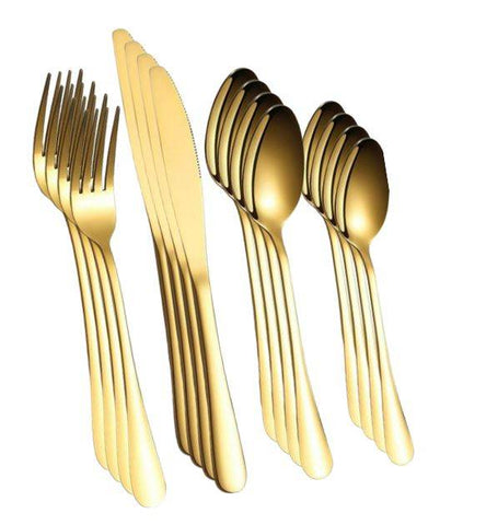 Teardrop Shiny Dinnerware Cutlery Set (24 pcs)(Gold) - Alt View