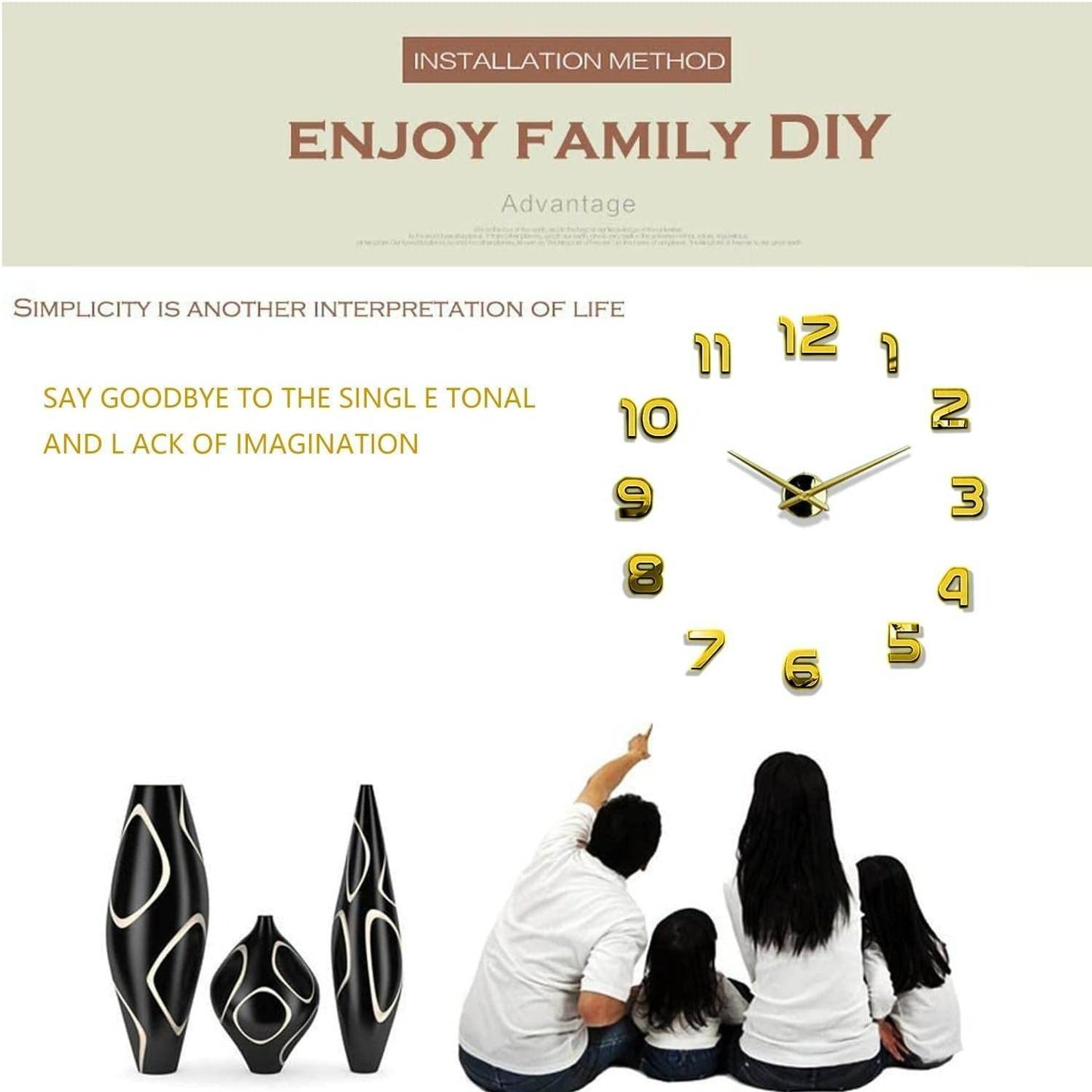 DIY Modern 3D Wall Clock (Gold)(60-70cm) - DMC Wholesale