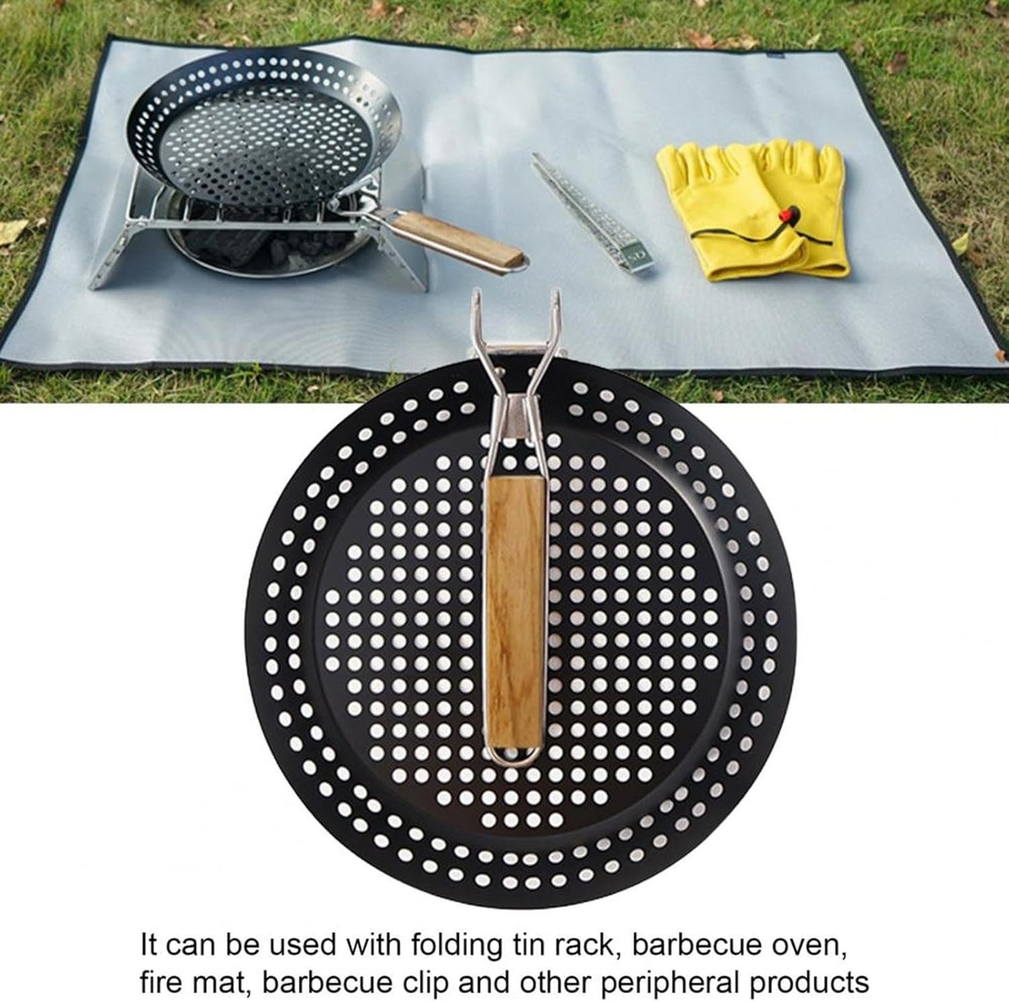 Grilling Skillet With Foldable Handle And Holes (30cm)