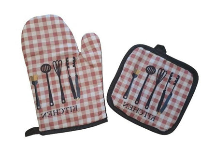 Check Oven Mitt And Potholder Set (Checkered)(2 pcs) - DMC Wholesale