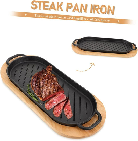 Cast Iron Steak Pan With Wooden Base (42cm)
