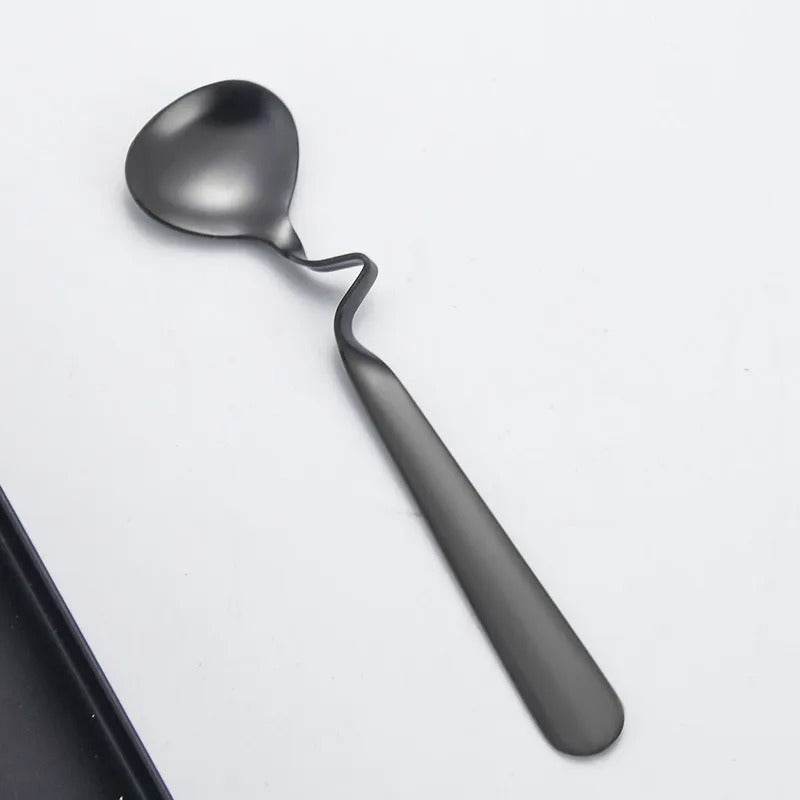 Curved Coffee Spoon Set (6 pcs)(14cm)(Black) - DMC Wholesale