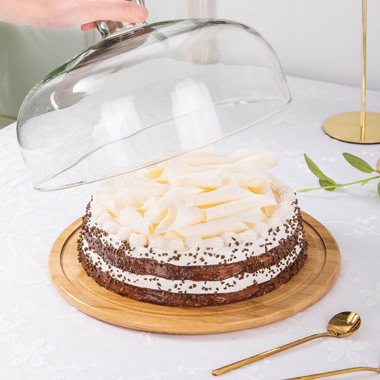 Wooden Cake Stand With Dome Lid (34cm) - DMC Wholesale