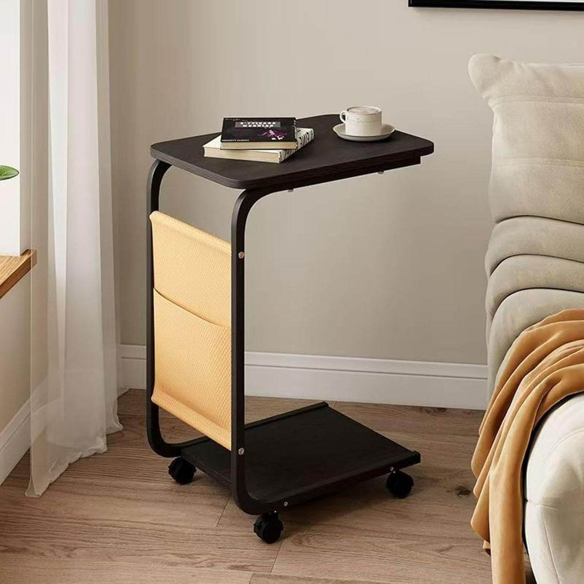 Side Table with Storage Bag and Wheels (C-Shape) - DMC Wholesale