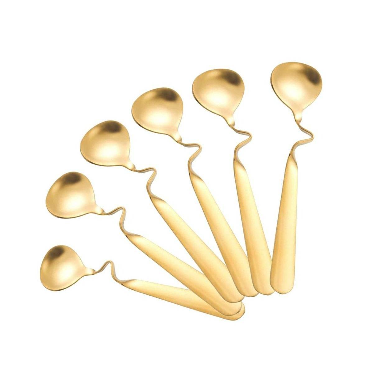 Curved Coffee Spoon Set (6 pcs)(14cm)(Gold) - DMC Wholesale