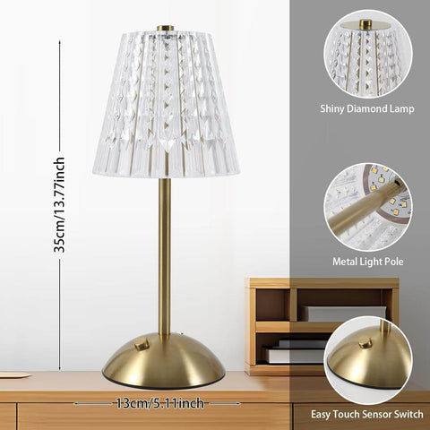 Cordless Crystal Table Lamp - Alt View