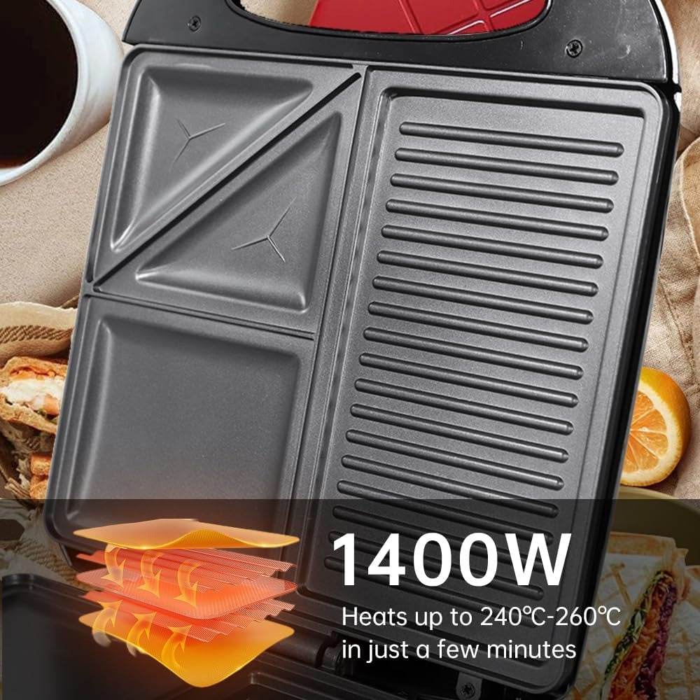 3In1 Shaped Electric Griddle, Sandwich, and Egg Maker (1400W) - DMC Wholesale