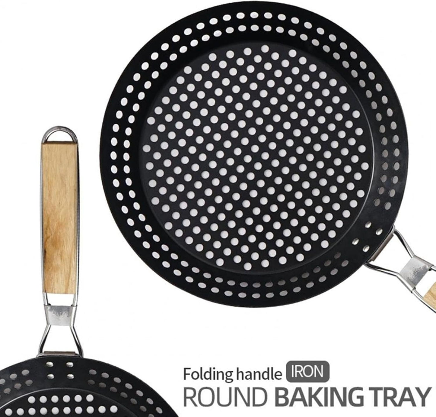 Grilling Skillet With Foldable Handle And Holes (30cm)