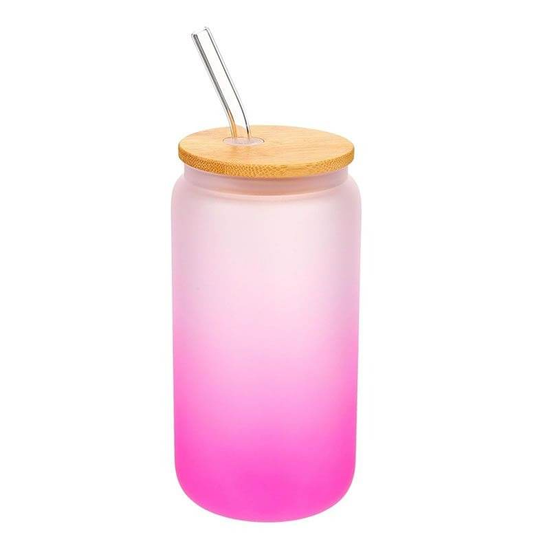 Frosted Drinking Glass With Bamboo Lid (380ml)(Each) - DMC Wholesale
