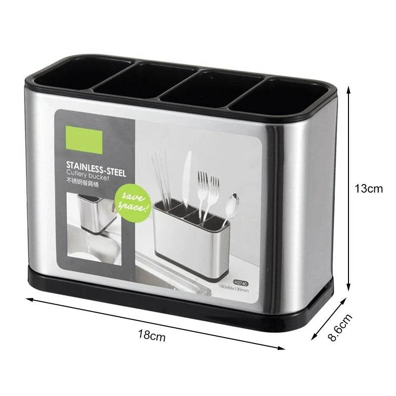 Stainless Steel Cutlery Storage Holder (4 Compartment) - DMC Wholesale