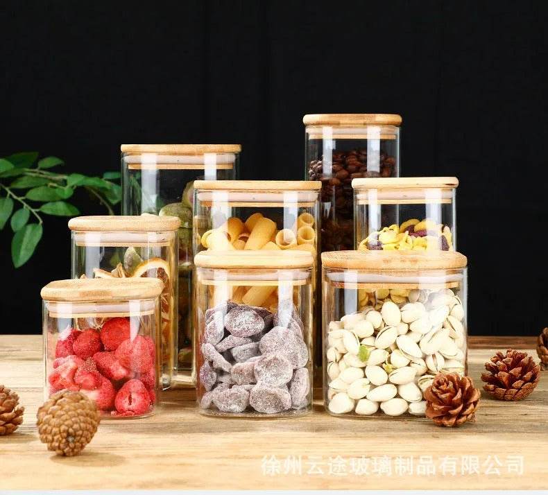 Round Glass Cylinder With Bamboo Lid (12x8cm)(Each) - DMC Wholesale