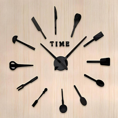 DIY Modern Kitchen 3D Wall Clock (Black)(60-70cm)