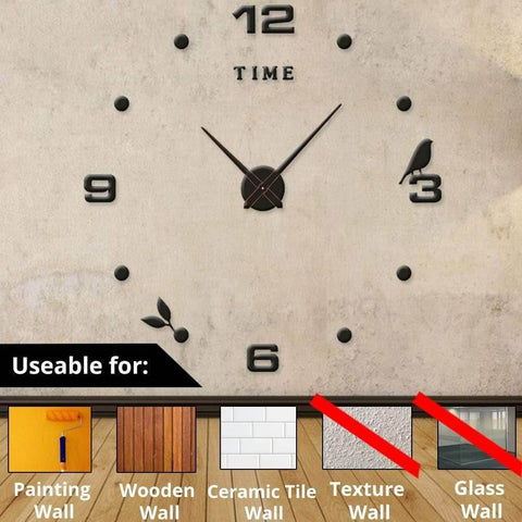 DIY Modern Bird 3D Wall Clock (Black)(80-90cm) - Alt View