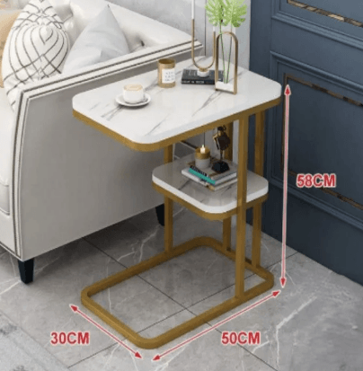 Solid Wood Side Table With Marble Finish - Alt View