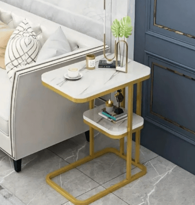 Solid Wood Side Table With Marble Finish - DMC Wholesale