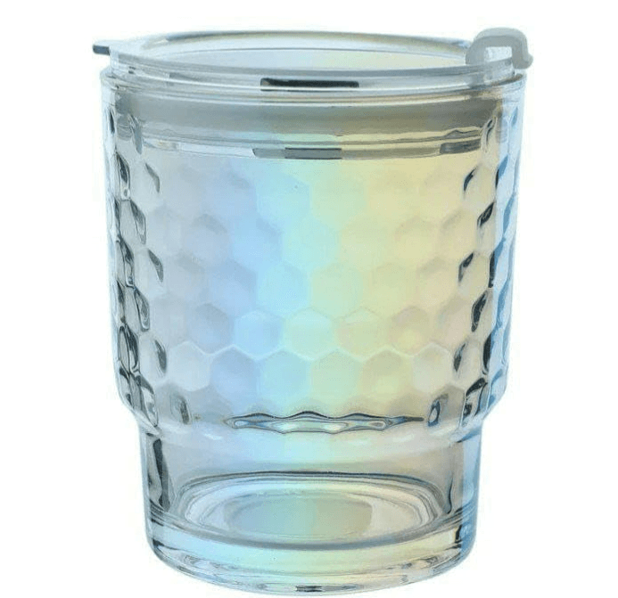 Rainbow Tumbler Glass With Lid And Straw (400ml)(Each) - DMC Wholesale