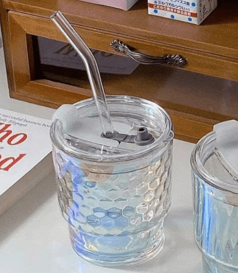 Rainbow Tumbler Glass With Lid And Straw (400ml)(Each) - DMC Wholesale