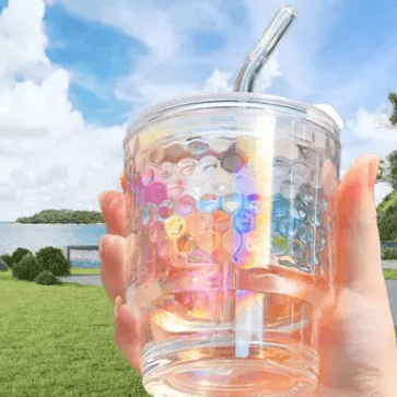 Rainbow Tumbler Glass With Lid And Straw (400ml)(Each) - DMC Wholesale