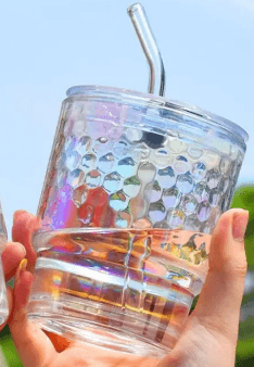 Rainbow Tumbler Glass With Lid And Straw (400ml)(Each) - DMC Wholesale