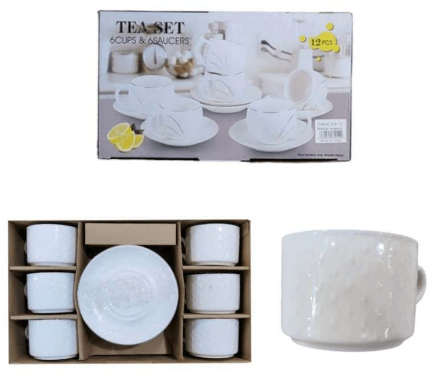 Porcelain Coffee or Tea Cups with Porcelain Saucers (12pcs)(150ml)(Design3) - DMC Wholesale