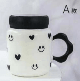 Designed Ceramic Cup Simple With Lid (480ml) - DMC Wholesale